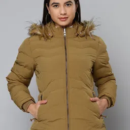 Fort Collins Women Mustard Brown Solid Parka Jacket with Detachable Hood-picture-10