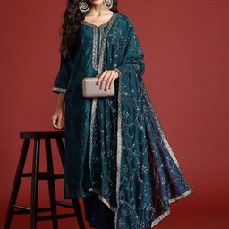 Indo Era Floral Embroidered Sequinned Kurta With Trousers & Dupatta-picture-33