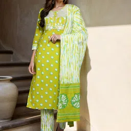 KALINI Bandhani Printed Regular Thread Work Pure Cotton Kurta With Trousers &  Dupatta-picture-39