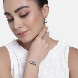 AITIHYA Women Silver-Plated Stones-Studded Oxidised Bracelet & Earrings Jewellery Set-image-4