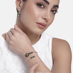 AITIHYA Women Silver-Plated Stones-Studded Oxidised Bracelet & Earrings Jewellery Set-picture-11