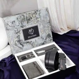 ZEVORA Men Leather Belt, Wallet, Keychain and Pen Gift Set image 1