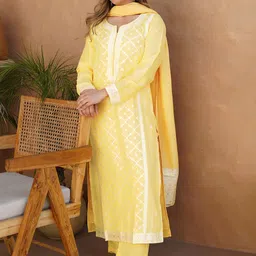 Libas Floral Embroidered Regular Kurta with Trousers & Dupatta-picture-24