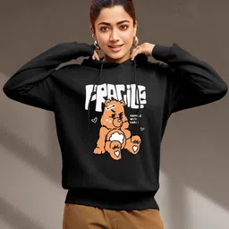 Bewakoof Black Graphic Printed Hooded Fleece Oversized Sweatshirt-picture-12