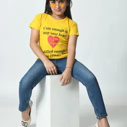 BAESD Girls Pack of 5 Typography Printed Applique T-shirt image 4