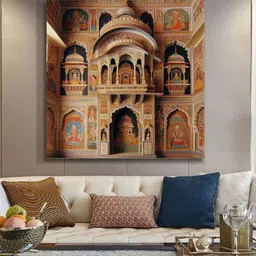 999Store Beige & Orange-Coloured Traditional Indian Architectural Canvas Wall Paintings-image-79