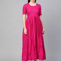 Swishchick Fuchsia Pink Sequinned Embroidered Maxi Dress with Cut-Out Back-picture-32