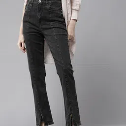Roadster Women Black Slim Straight Fit Stretchable Jeans With Zipper Detail Hem-image-78