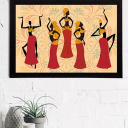 eCraftIndia Cream-Coloured & Red Tribal Theme Satin Matt Textured UV Wall Art-image-19