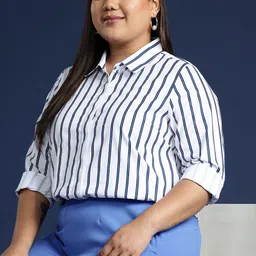 Hancock Women Plus Size Striped Formal Shirt-picture-17