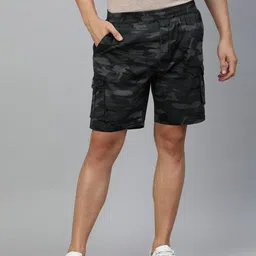 ADBUCKS Men Blue & Charcoal Grey Camouflage Printed Pure Cotton Cargo Shorts-picture-30