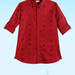 U.S. Polo Assn. Kids Boys Red Brand Logo Opaque Print Pure Cotton Casual Shirt-picture-53