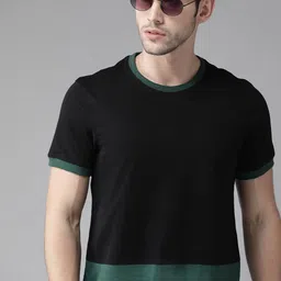 Roadster Men Black & Green Colourblocked Round Neck Pure Cotton T-shirt-picture-38