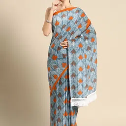 BUTA BUTI Abstract Printed Pure Cotton Saree With Unstitched Blouse And Lace-picture-42