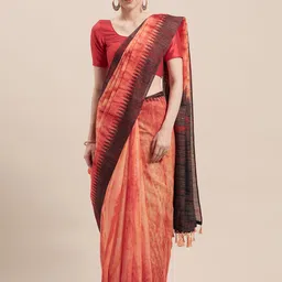 Rajnandini Orange & Black Cotton Blend Printed Saree-picture-16
