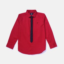 Gini and Jony Infant Boys Red Solid Classic Casual Shirt with Micro Dot Print Tie-picture-6