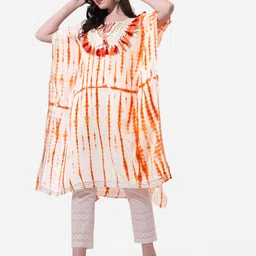 MIRCHI FASHION Women Orange & Off White Dyed Mirror Work Kaftan Kurta-picture-32