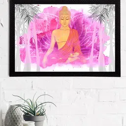 eCraftIndia Purple & Orange Meditating Lord Buddha Satin Matt Texture UV Art Painting-image-90