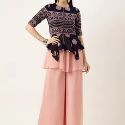 Ethnovog Ethnic Motifs Embroidered Layered Sequinned Top With Palazzos-picture-19