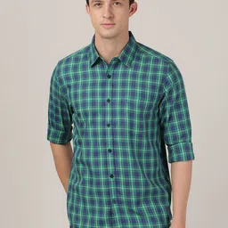 MERCHANT MARINE Men Green & Blue Classic Slim Fit Checked Cotton Casual Shirt-picture-40