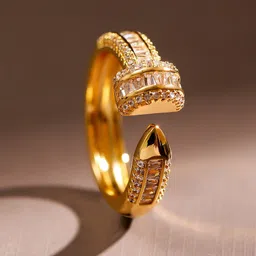 Rubans 18K Gold Plated White Cubic Zirconia Studded Demi Fine Openable Adjustable Ring-picture-26