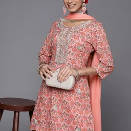 Varanga Women Peach-Coloured Printed Gotta Patti Cotton Kurta with Sharara & Dupatta-picture-18