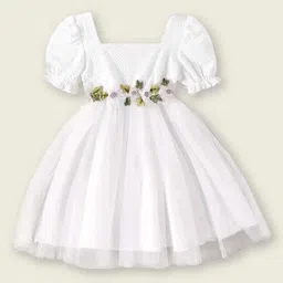 INCLUD Girls Floral Embroidered Square Neck Puff Sleeves Fit & Flare Dress-image-40