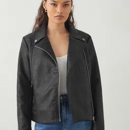DOROTHY PERKINS Petite Asymmetric Closure Faux Leather Biker Jacket-picture-25