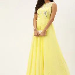 Ethnovog Yellow Floral Layered Embroidered Georgette Maxi Dress-image-30