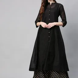 Juniper Women Black Solid Layered Anarkali Kurta-image-66