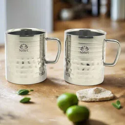 Nyra Kitchenware Steel & Black 2 Pieces Textured Stainless Steel Glossy Cups-270 ml Each-picture-28