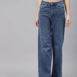 Marks & Spencer Women Blue Wide Leg Light Fade Mid-Rise Stretchable Jeans-picture-19