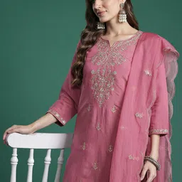 Indo Era Ethnic Motifs Embroidered Gotta Patti Kurta with Trousers & Dupatta-picture-37
