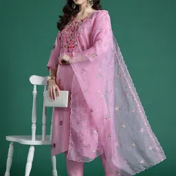 Indo Era Floral Embroidered Kurta with Trousers & Dupatta-picture-13