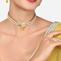 Zaveri Pearls Gold-Plated Stone-Studded Beaded Jewellery Set-image-45