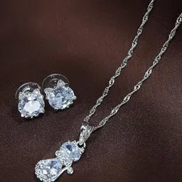 I Jewels Rhodium-Plated Cubic Zirconia Studded Jewellery Set-picture-32