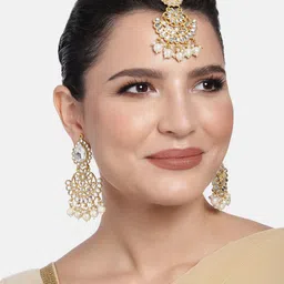 Peora Gold Plated Kundan Earrings & Maang Tikka Jewellery Set-image-23