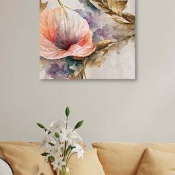 OLIVE TREE Peach-Coloured & Purple Flower Canvas Framed Painting Wall Art-picture-22