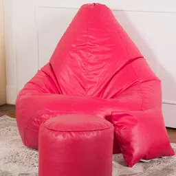 THREADVIBE LIVING Pink 3 Pieces Teardrop Filled Bean Bag With Footrest & Cushions-picture-20