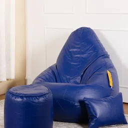 THREADVIBE LIVING Blue 3 Pieces Teardrop Filled Bean Bag With Footrest & Cushions-picture-28