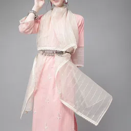 Indo Era Women Pink Pure Cotton Ethnic Motifs Sequinned Kurta with Trousers & Dupatta-picture-35