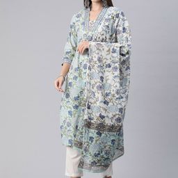 Readiprint Fashions Women Floral Printed Beaded Cotton Kurta with Trousers & With Dupatta-picture-13