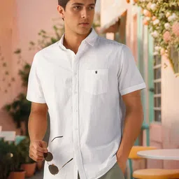 Louis Philippe Jeans Men Slim Fit Textured Spread Collar Cotton Casual Shirt-image-82