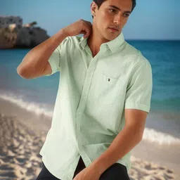 Louis Philippe Jeans Men Slim Fit Textured Spread Collar Cotton Casual Shirt-image-49