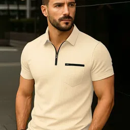r.code by the roadster life co. R.Code by The Roadster Lifestyle Co. Men Solid Polo Collar Cotton T-shirt image 1
