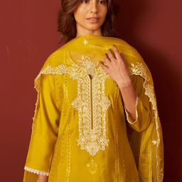 Indo Era Women Floral Embroidered Kurta with Trousers & Dupatta-picture-30