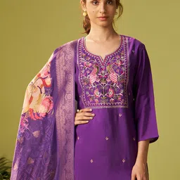 Indo Era Women Floral Embroidered Kurta with Trousers & Dupatta-picture-27