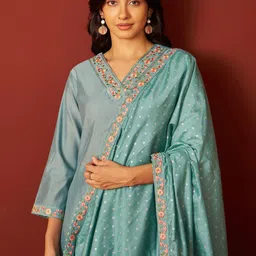 Indo Era Women Floral Embroidered Kurta with Trousers & Dupatta-picture-17