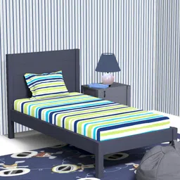 Himeya White & Blue Striped Cotton 180 TC Single Bedsheet With 1 Pillow Cover-image-77