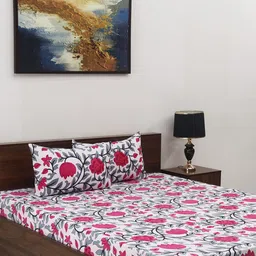 Steve & Anderson Pink & White Floral 160 TC Queen Bedsheet with 2 Pillow Covers-picture-35